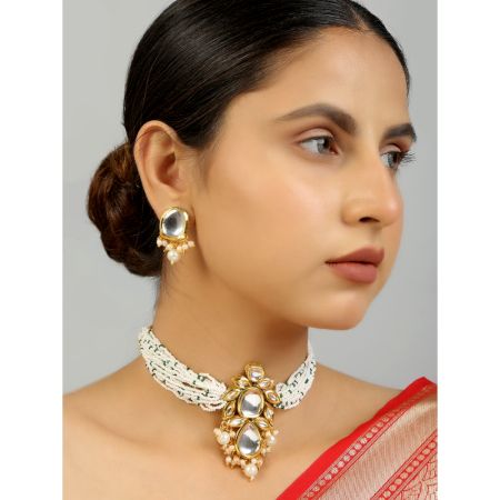 Classic Kundan Pearl Choker Necklace Set